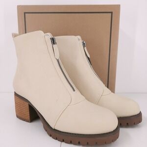 MIA Fabiola Front Zip Stacked Block Heel Ankle Booties Seashell Womens Size 8.5M